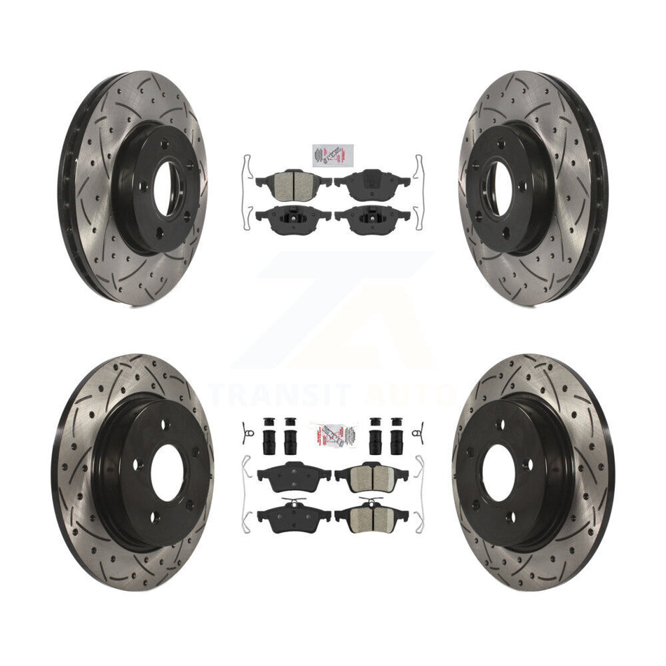 Front Semi-Metallic Rear Ceramic Pad Coat Drill Slot Disc Brake Rotors Kit For Ford Focus KDA-100941