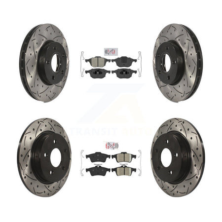 Front Semi-Metallic Rear Ceramic Pad Coat Drill Slot Disc Brake Rotors Kit For Ford Focus KDA-100942