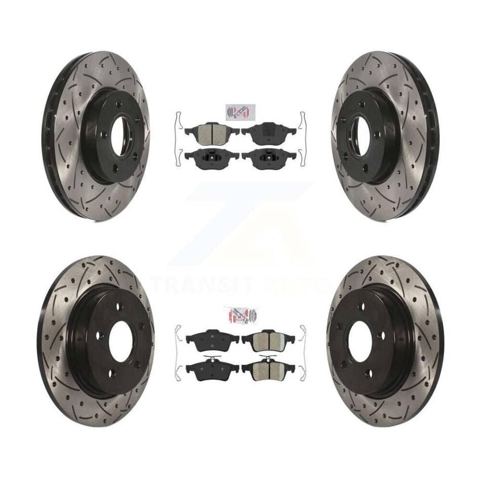 Front Semi-Metallic Rear Ceramic Pad Coat Drill Slot Disc Brake Rotors Kit For Ford Focus KDA-100942
