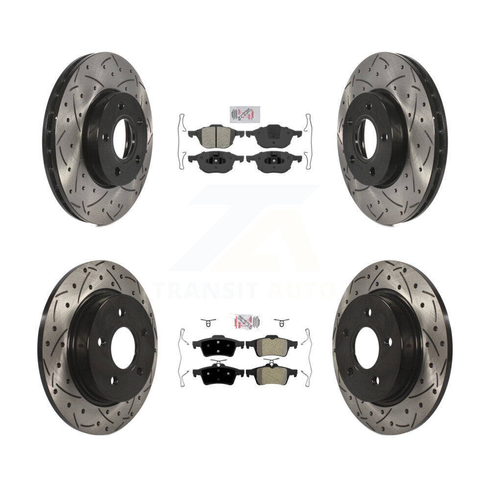 Front Rear Semi-Metallic Pad & Coated Drilled Slotted Disc Brake Rotor Kit For Ford Focus KDA-100943