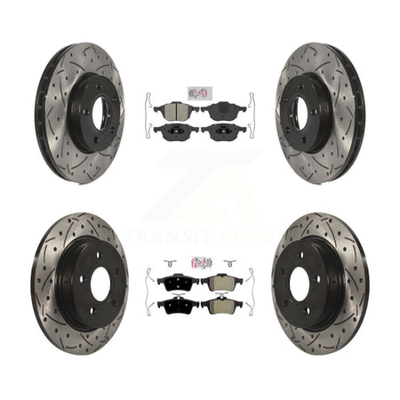 Front Rear Semi-Metallic Pad & Coated Drilled Slotted Disc Brake Rotor Kit For Ford Focus KDA-100943