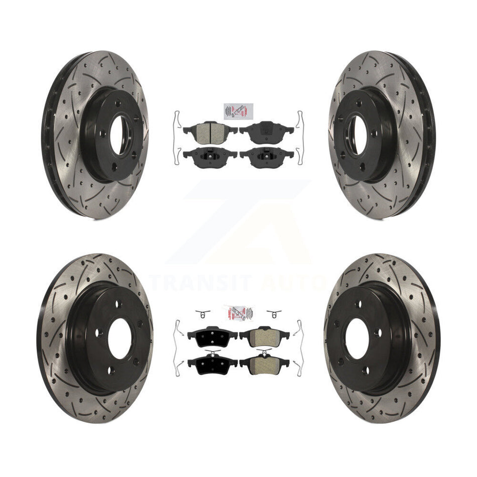 Front Rear Semi-Metallic Pad & Coated Drilled Slotted Disc Brake Rotor Kit For Ford Focus KDA-100943