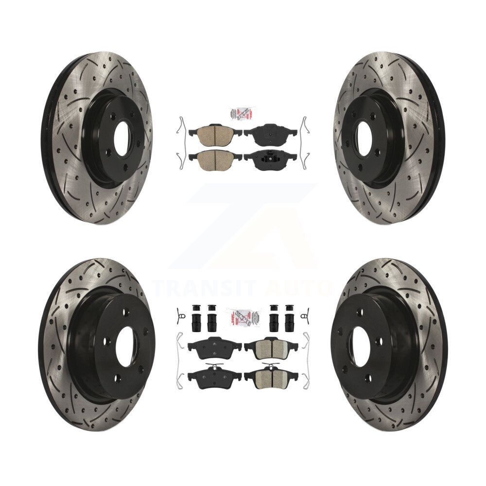 Front Rear Ceramic Pad Coated Drilled Slot Disc Brake Rotors Kit For Ford Transit Connect KDA-100944