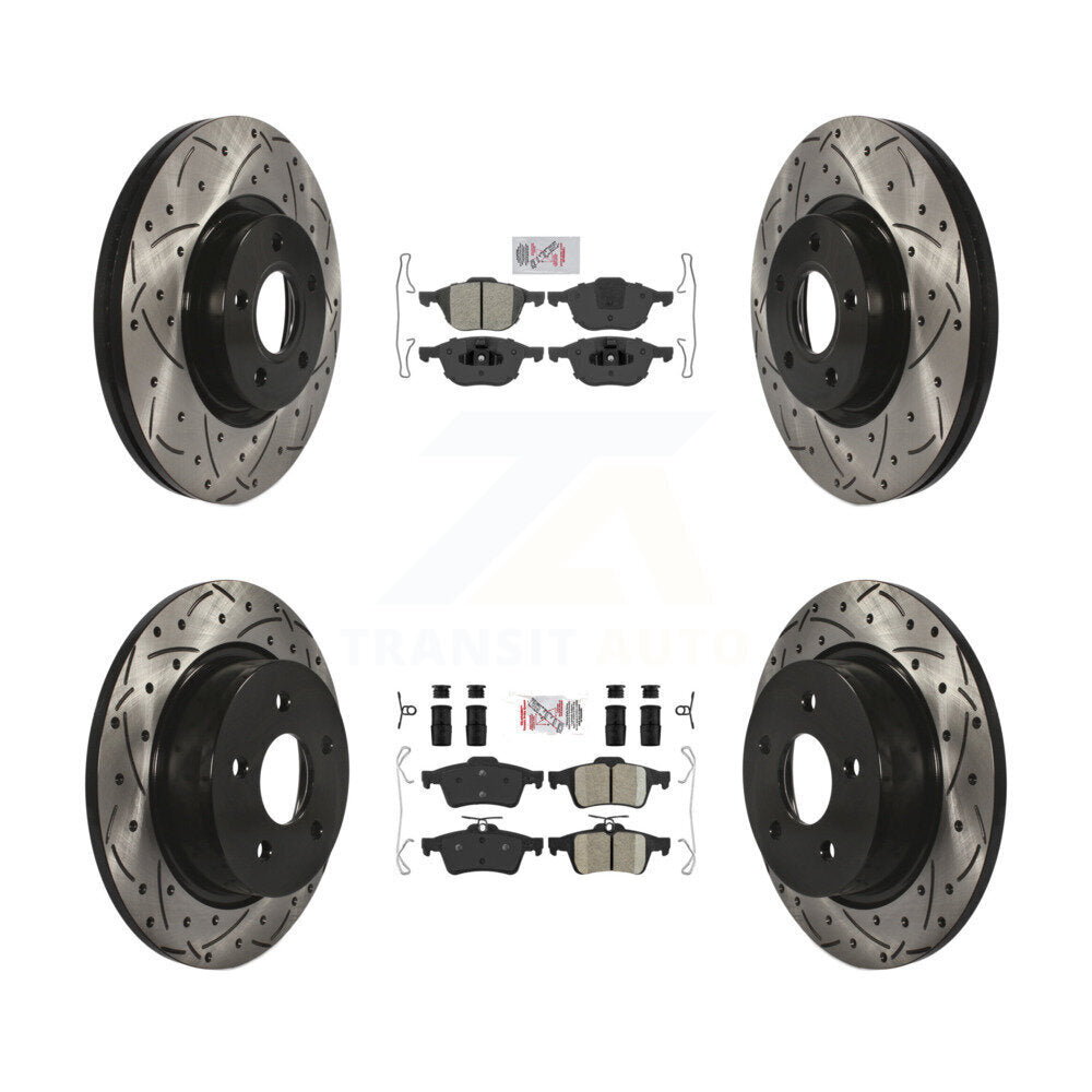 Front Semi-Metallic Rear Ceramic Pad & Drilled Slot Brake Rotor Kit For Ford Escape C-Max KDA-100954