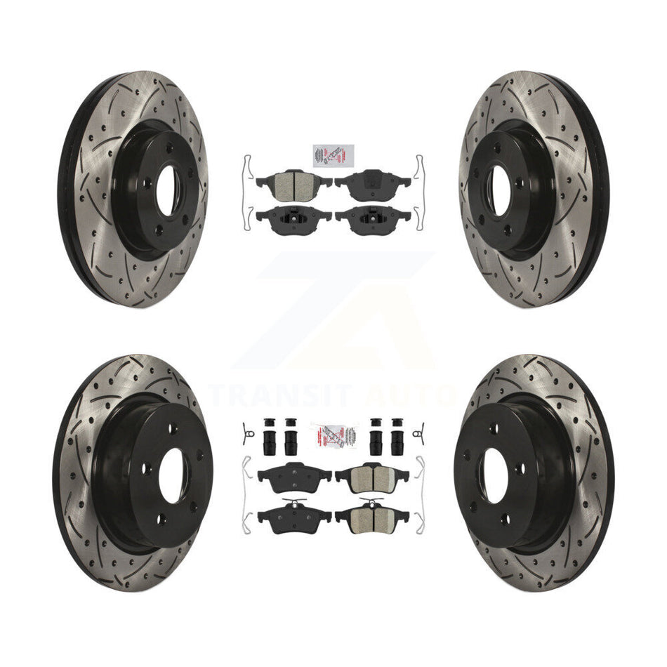 Front Semi-Metallic Rear Ceramic Pad & Drilled Slot Brake Rotor Kit For Ford Escape C-Max KDA-100954