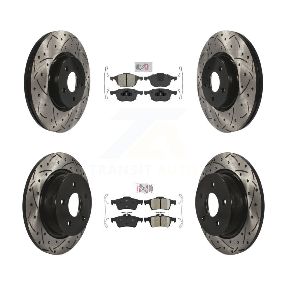 Front Semi-Metallic Rear Ceramic Pad Drill Slot Brake Rotors Kit For Ford Transit Connect KDA-100955