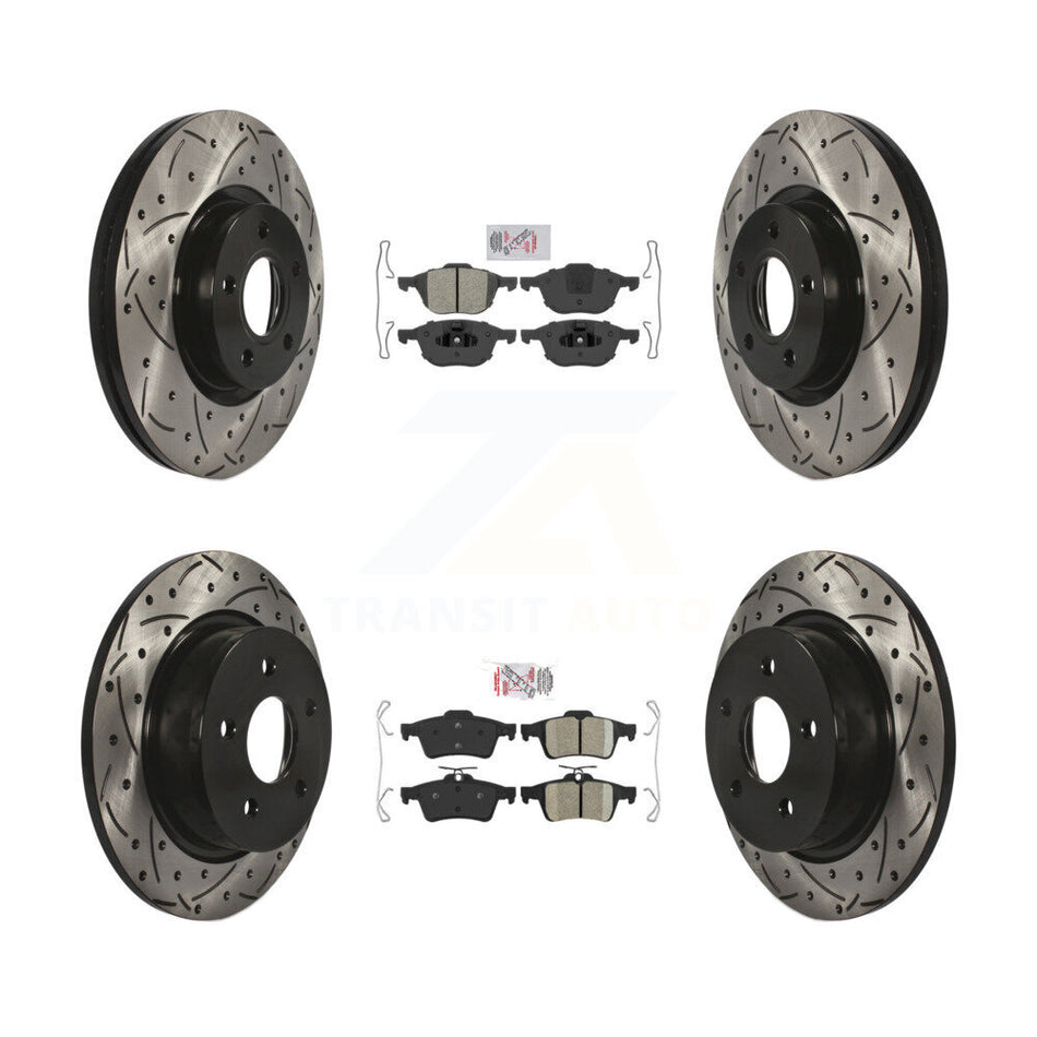 Front Semi-Metallic Rear Ceramic Pad & Drilled Slot Brake Rotor Kit For Ford Escape C-Max KDA-100956