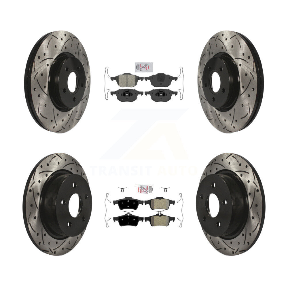 Front Rear Semi-Metallic Pad & Drilled Slot Disc Brake Rotor Kit For Ford Transit Connect KDA-100957