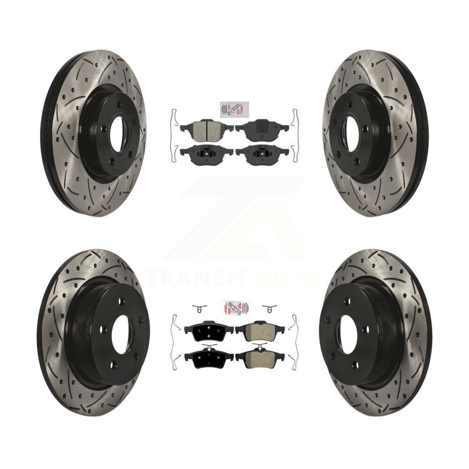 Front Rear Semi-Metallic Pad Coated Drill Slot Disc Brake Rotor Kit For Ford Escape C-Max KDA-100958
