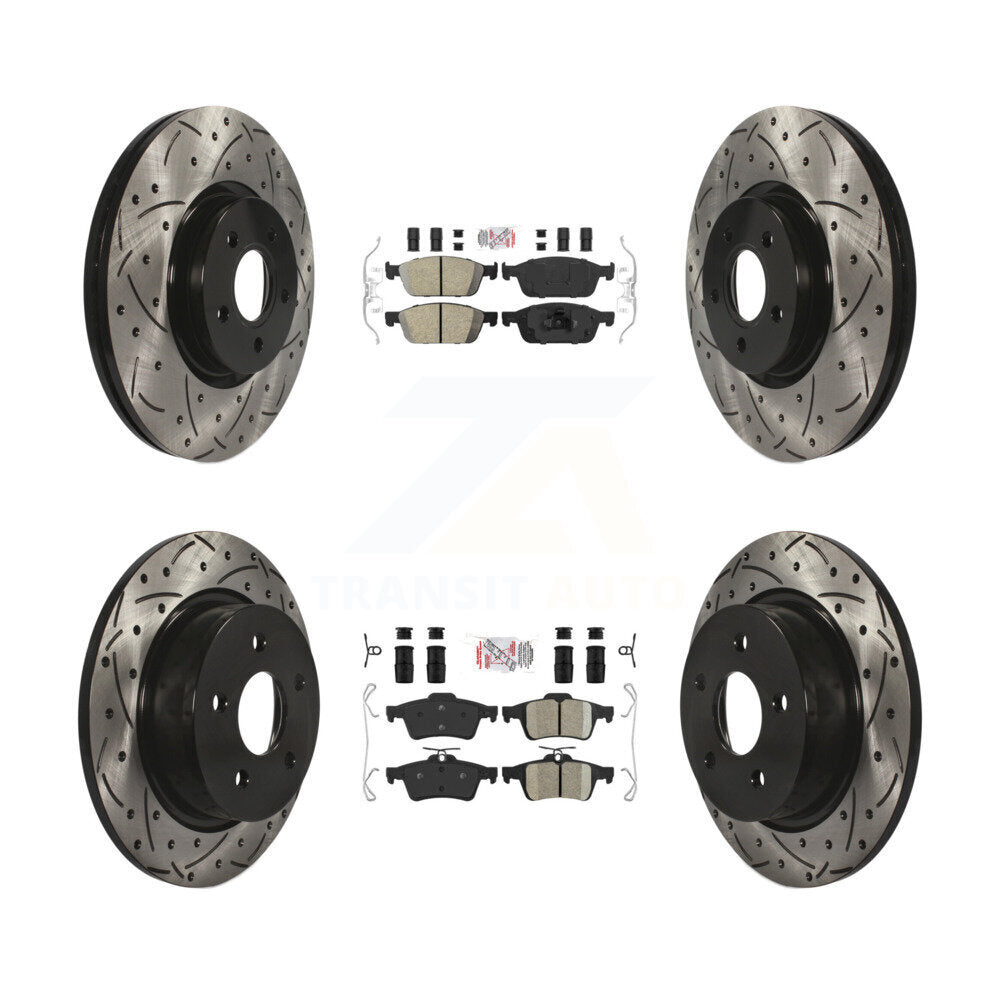 Front Rear Ceramic Pad Drilled Slot Disc Brake Rotors Kit For Ford Escape Transit Connect KDA-100959