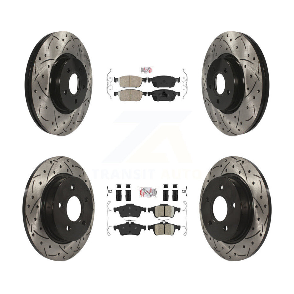 Front Rear Ceramic Pad Coated Drill Slot Disc Brake Rotor Kit For 2013-2018 Ford Focus ST KDA-100962