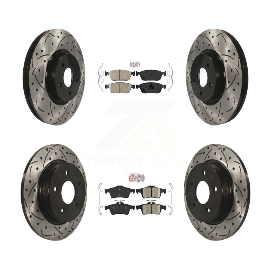 Front Rear Ceramic Pad Coated Drill Slot Disc Brake Rotor Kit For 2013-2018 Ford Focus ST KDA-100963