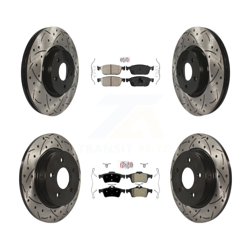 Front Ceramic Rear Semi-Metallic Pad Drilled Slot Brake Rotor Kit For 13-18 Ford Focus ST KDA-100964