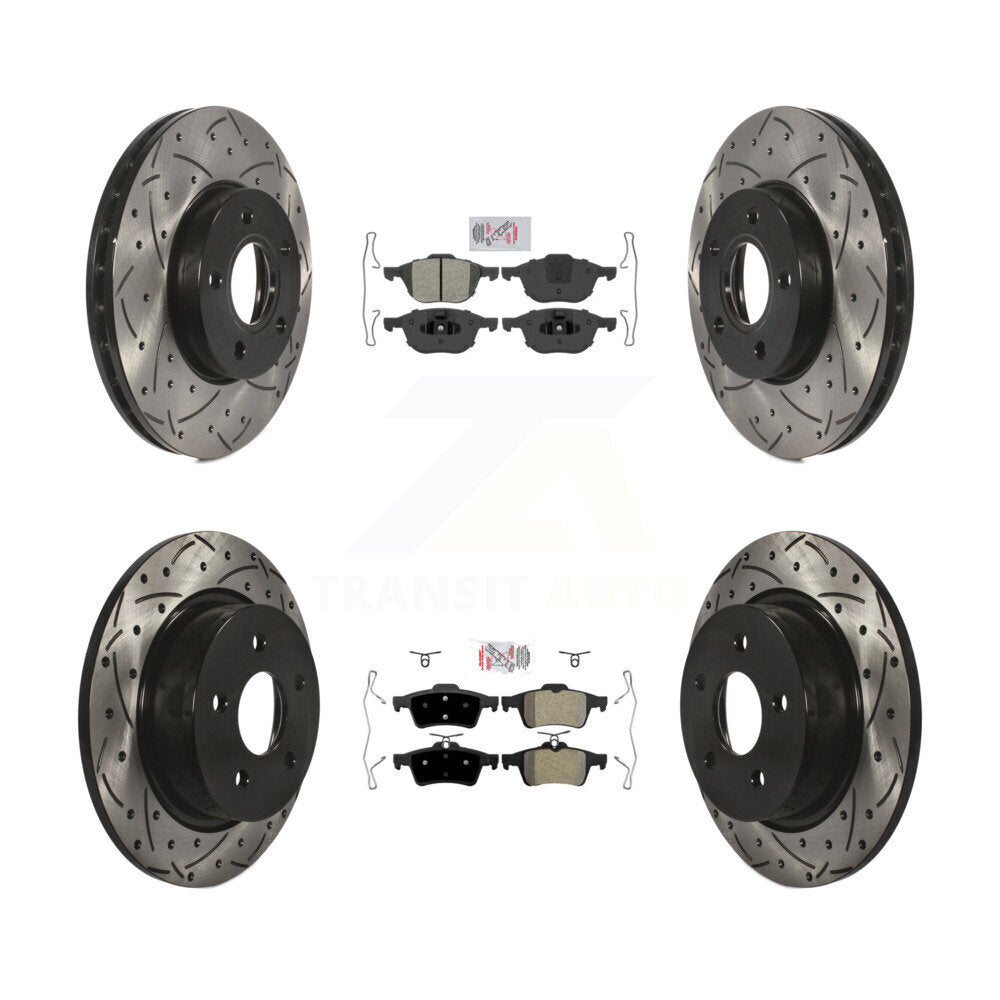 Front Rear Semi-Metallic Pad & Coated Drilled Slotted Disc Brake Rotor Kit For Ford C-Max KDA-100976