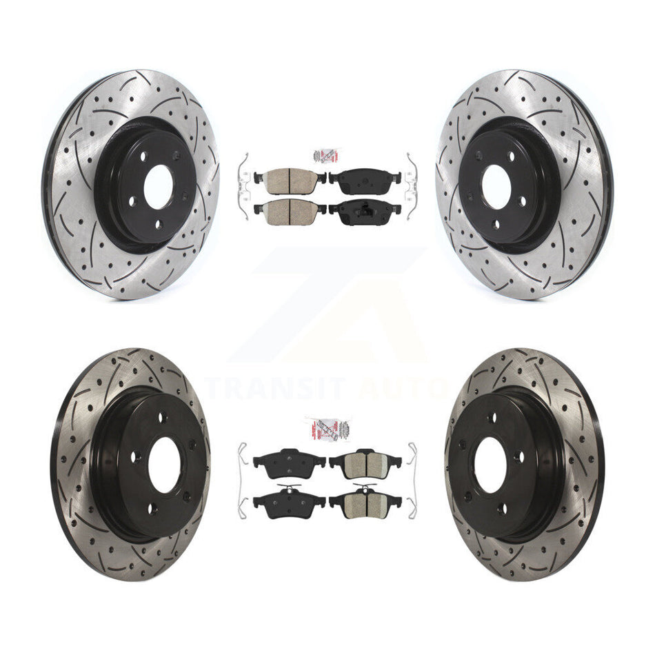 Front Rear Ceramic Pad Coated Drill Slot Disc Brake Rotor Kit For 2013-2018 Ford Focus ST KDA-100978