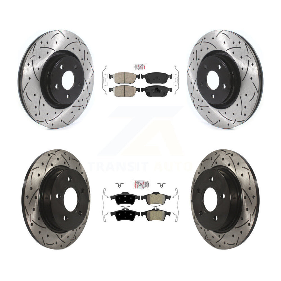Front Ceramic Rear Semi-Metallic Pad Drilled Slot Brake Rotor Kit For 13-18 Ford Focus ST KDA-100979