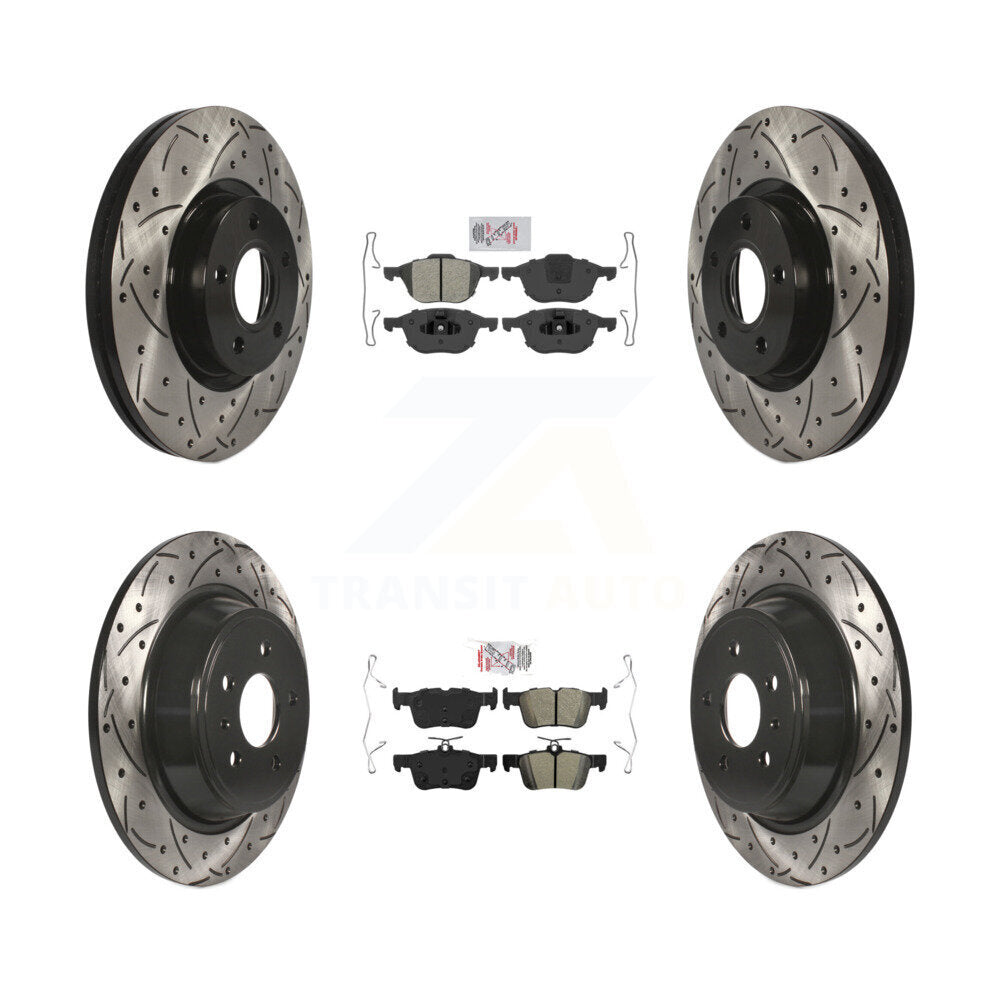 Front Rear Semi-Metallic Pad Coated Drilled Slotted Disc Brake Rotors Kit For Ford Escape KDA-100990