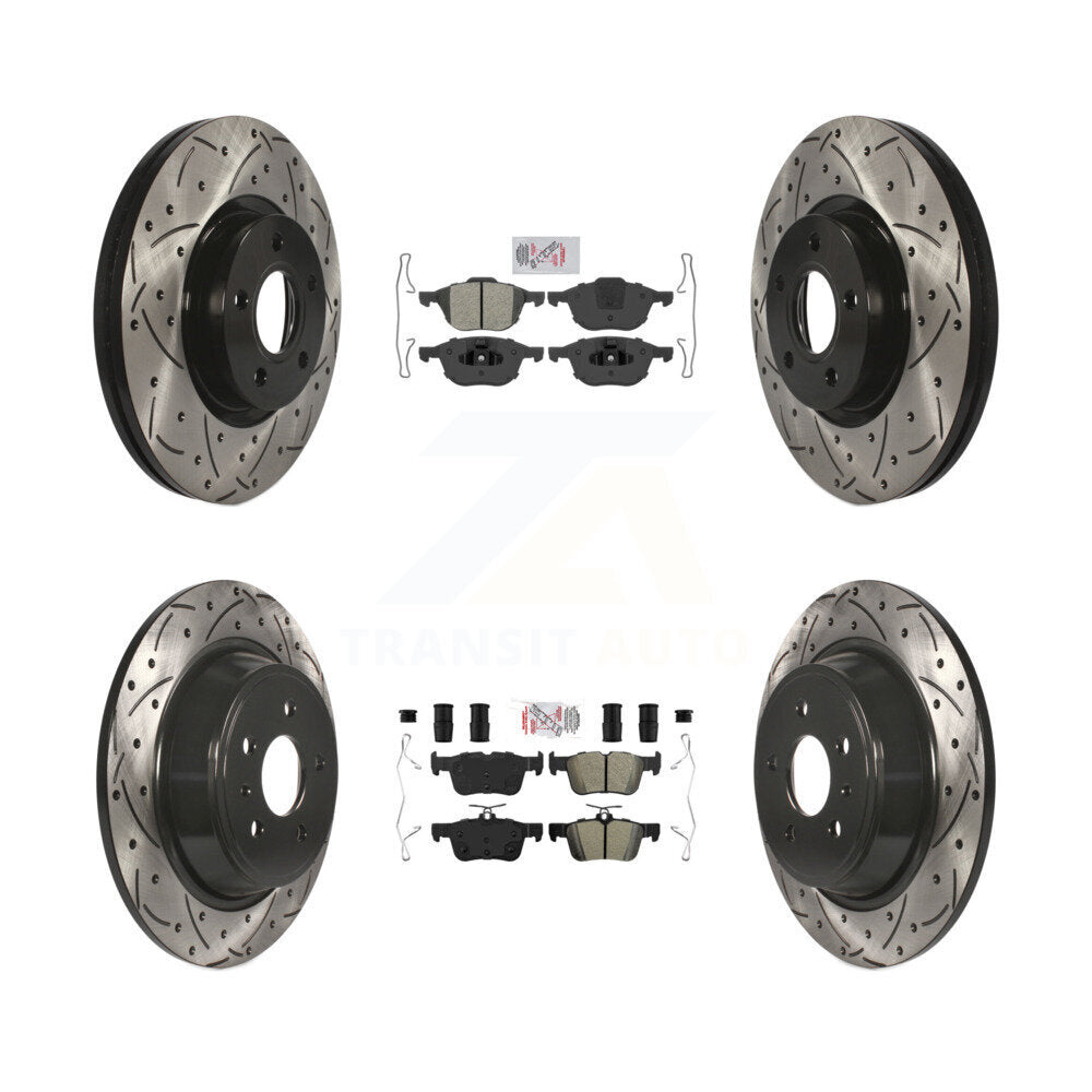 Front Rear Semi-Metallic Pad Coated Drilled Slotted Disc Brake Rotors Kit For Ford Escape KDA-100992