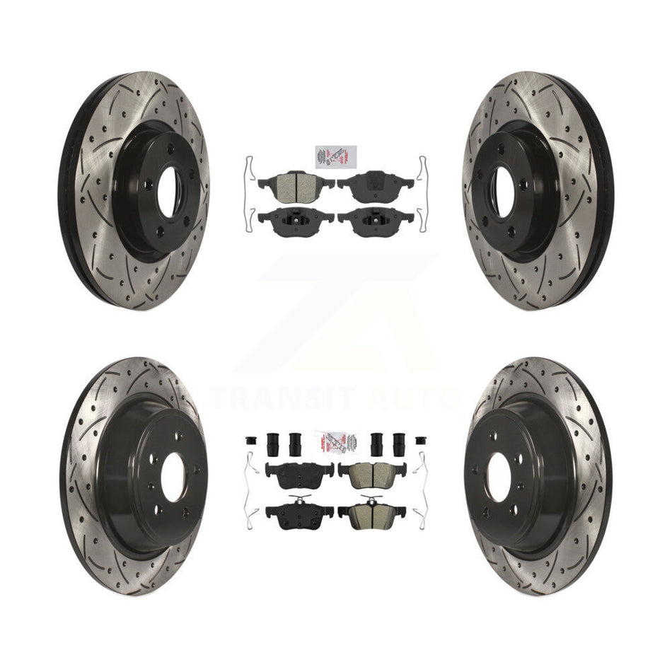 Front Rear Semi-Metallic Pad Coated Drilled Slotted Disc Brake Rotors Kit For Ford Escape KDA-100992