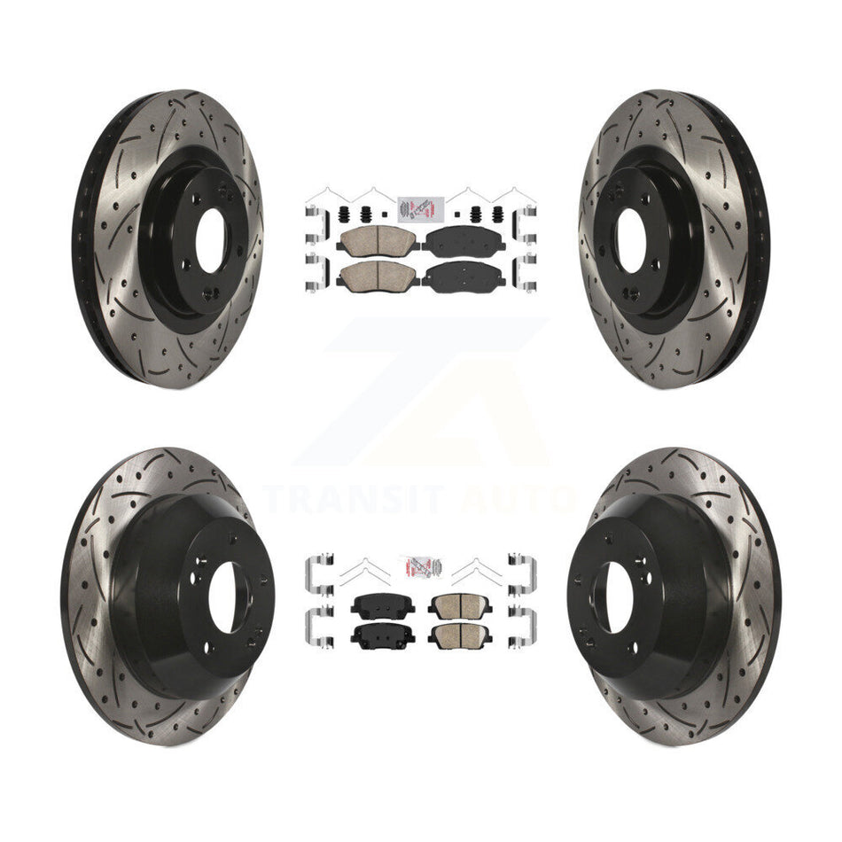 Front Rear Ceramic Pad & Coated Drilled Slot Disc Brake Rotor Kit For Hyundai Santa Fe XL KDA-101000