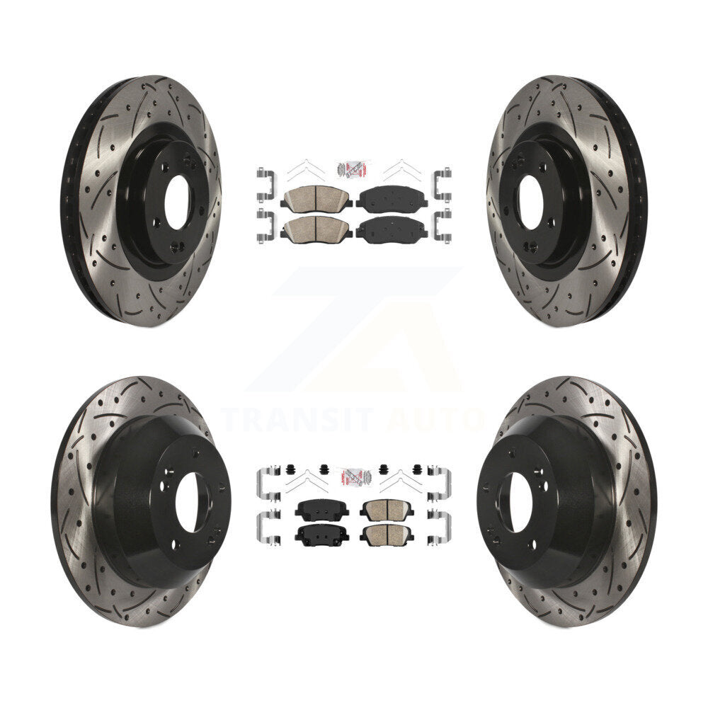 Front Rear Ceramic Pad & Coated Drilled Slot Disc Brake Rotor Kit For Hyundai Santa Fe XL KDA-101001