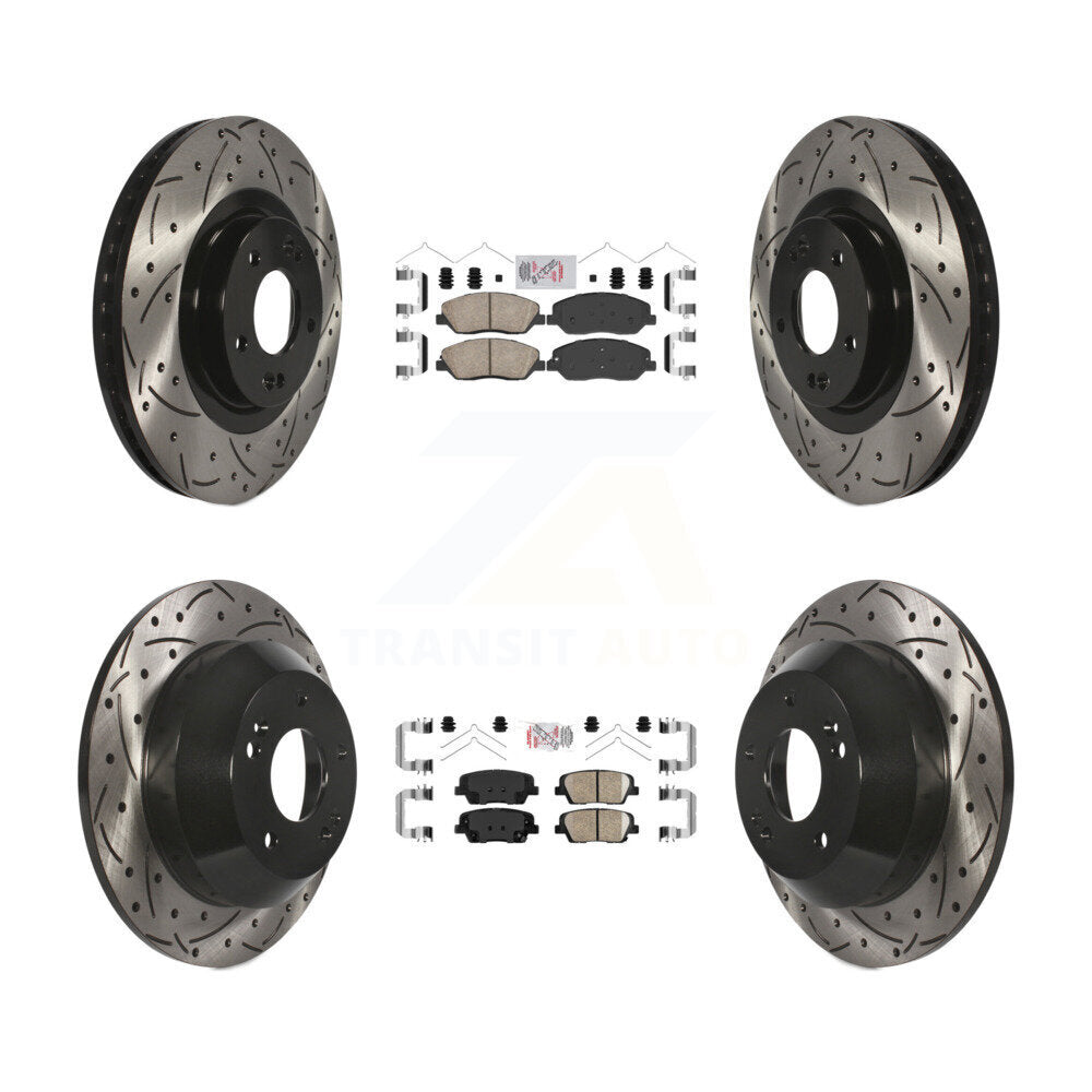 Front Rear Ceramic Pad & Coated Drilled Slot Disc Brake Rotor Kit For Hyundai Santa Fe XL KDA-101002