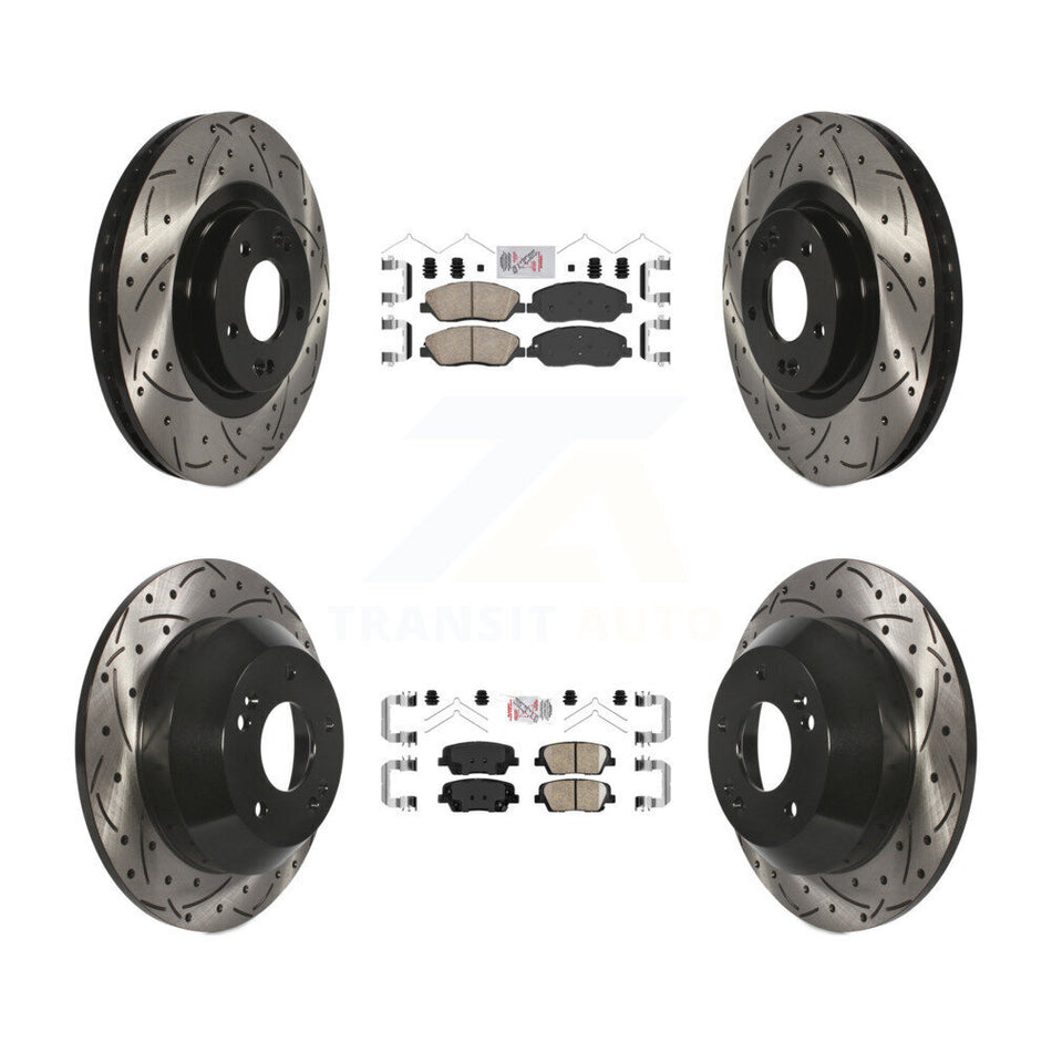 Front Rear Ceramic Pad & Coated Drilled Slot Disc Brake Rotor Kit For Hyundai Santa Fe XL KDA-101002