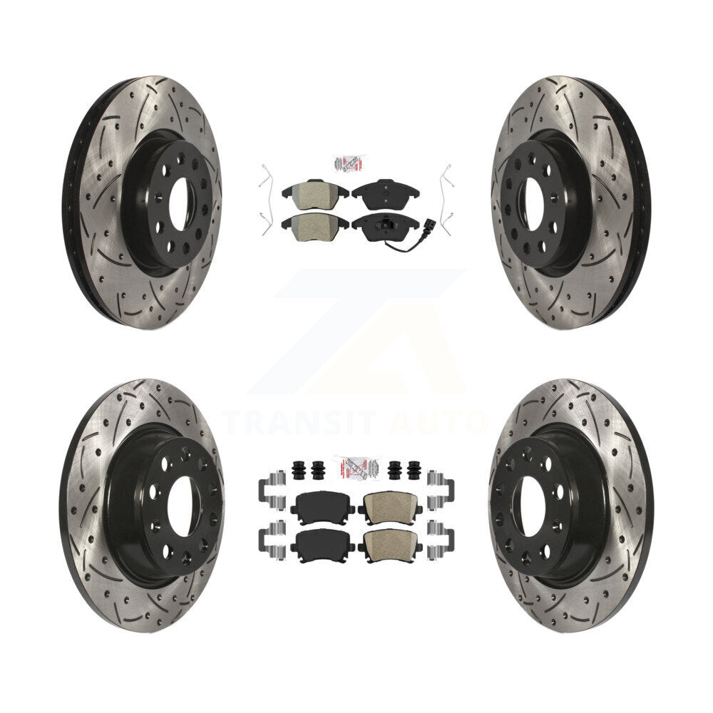 Front Semi-Metallic Rear Ceramic Pad Drill Slot Brake Rotors Kit For Volkswagen CC GTI A3 KDA-101012