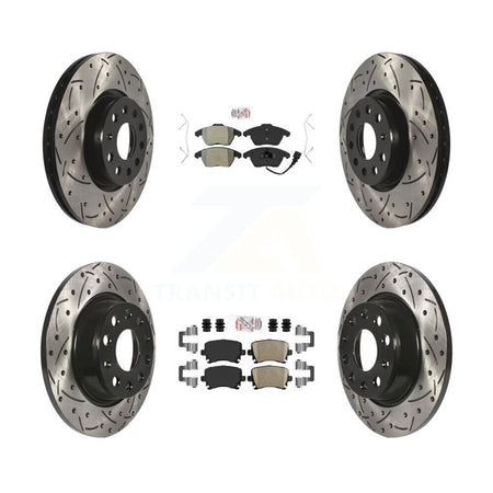 Front Semi-Metallic Rear Ceramic Pad Drill Slot Brake Rotors Kit For Volkswagen CC GTI A3 KDA-101012