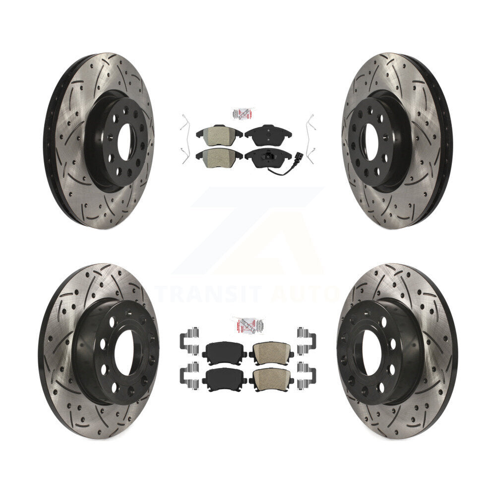 Front Semi-Metallic Rear Ceramic Pad Drill Slot Brake Rotors Kit For Volkswagen Rabbit A3 KDA-101013