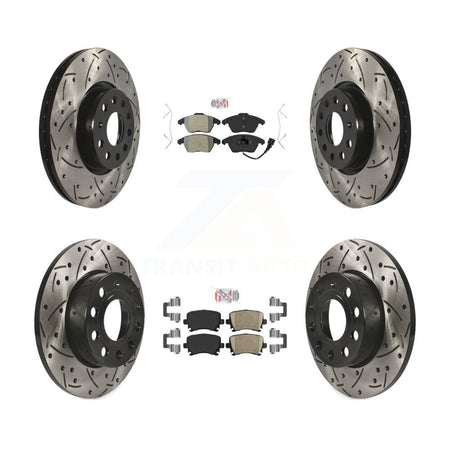 Front Semi-Metallic Rear Ceramic Pad Drill Slot Brake Rotors Kit For Volkswagen Rabbit A3 KDA-101013