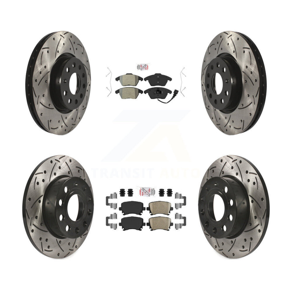 Front Semi-Metallic Rear Ceramic Pad Drill Slot Brake Rotors Kit For Volkswagen Rabbit A3 KDA-101014