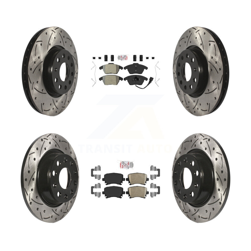 Front Semi-Metallic Rear Ceramic Pad Drill Slot Brake Rotors Kit For Volkswagen CC GTI A3 KDA-101015