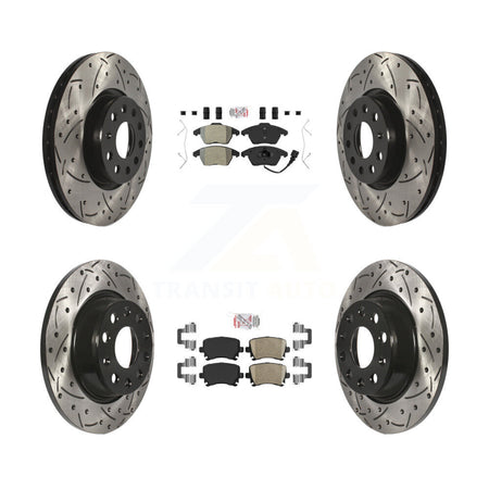 Front Semi-Metallic Rear Ceramic Pad Drill Slot Brake Rotors Kit For Volkswagen CC GTI A3 KDA-101015