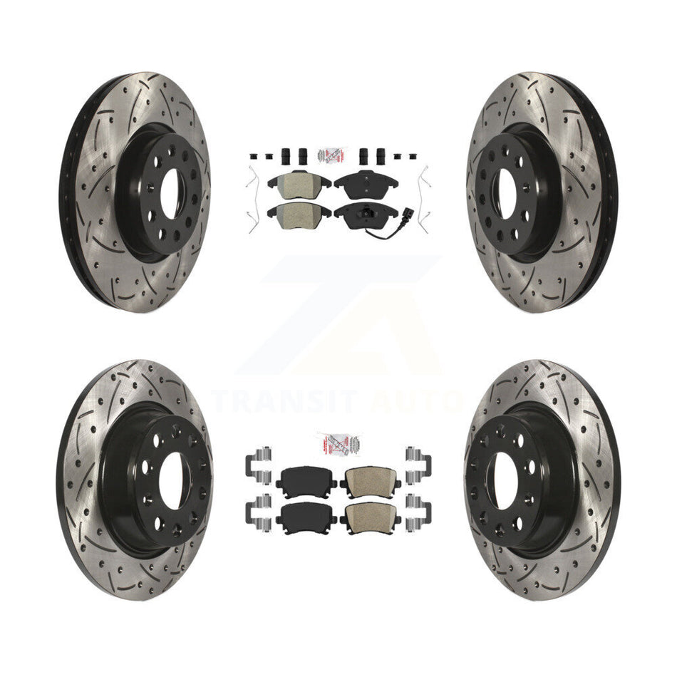 Front Semi-Metallic Rear Ceramic Pad Drill Slot Brake Rotors Kit For Volkswagen CC GTI A3 KDA-101015
