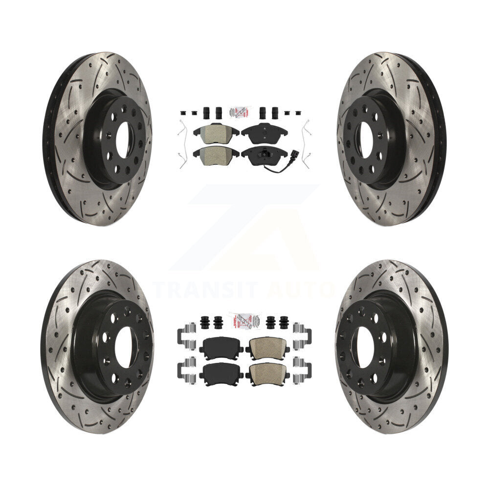 Front Semi-Metallic Rear Ceramic Pad Drill Slot Brake Rotors Kit For Volkswagen CC GTI A3 KDA-101016