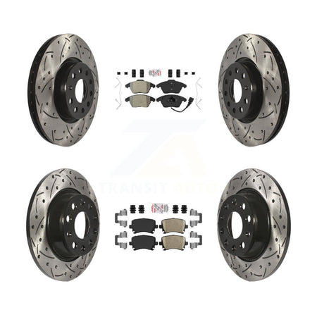 Front Semi-Metallic Rear Ceramic Pad Drill Slot Brake Rotors Kit For Volkswagen CC GTI A3 KDA-101016