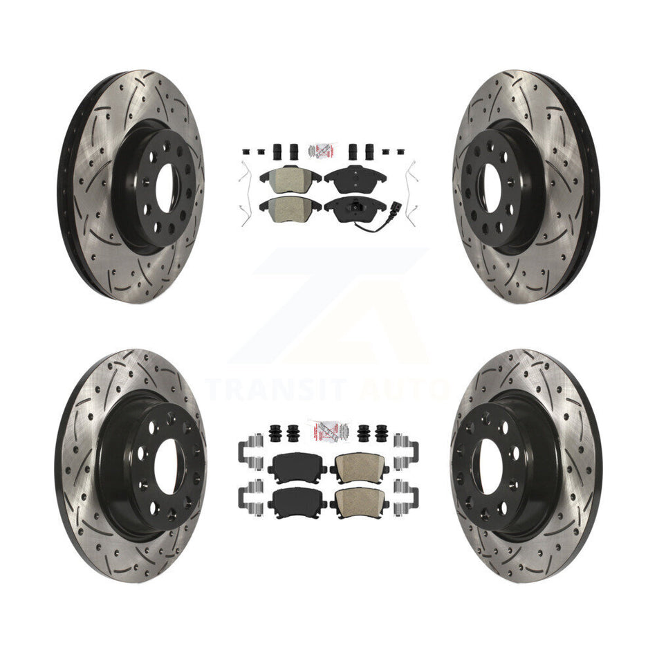 Front Semi-Metallic Rear Ceramic Pad Drill Slot Brake Rotors Kit For Volkswagen CC GTI A3 KDA-101016