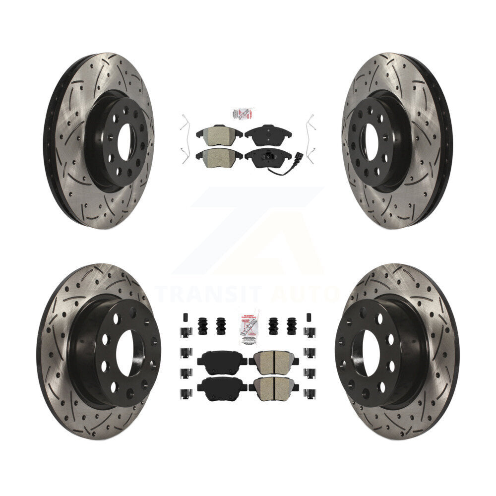 Front Rear Semi-Metallic Pad Drilled Slot Brake Rotor Kit For 17-18 Volkswagen Jetta 2.0L KDA-101019