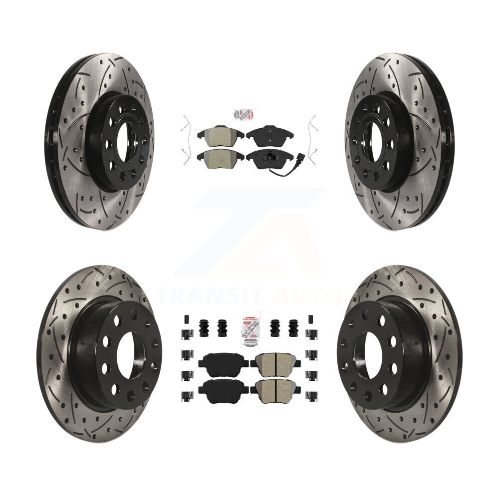Front Rear Semi-Metallic Pad Drilled Slot Brake Rotors Kit For Volkswagen Jetta 1.8L/1.4L KDA-101020