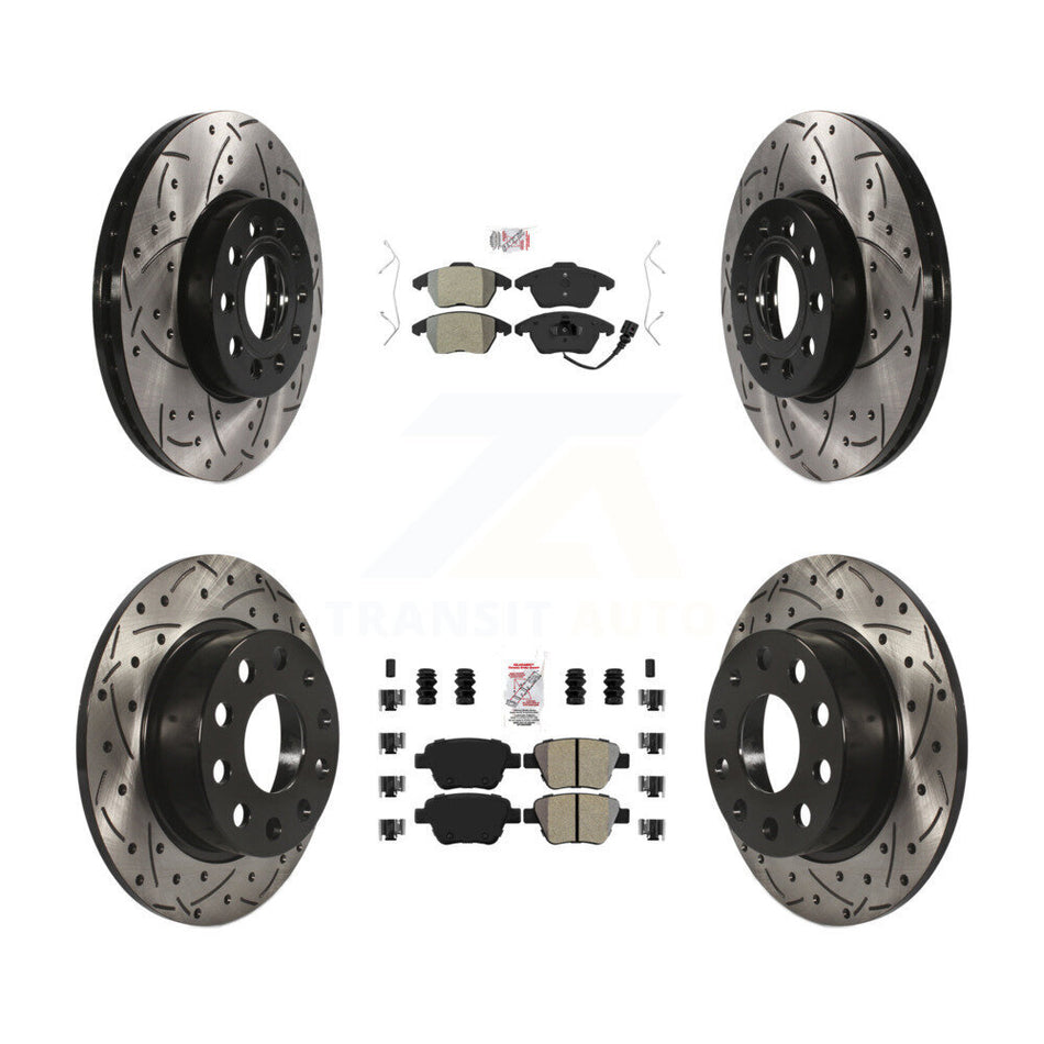 Front Rear Semi-Metallic Pad Drilled Slot Brake Rotors Kit For Volkswagen Jetta 1.8L/1.4L KDA-101020