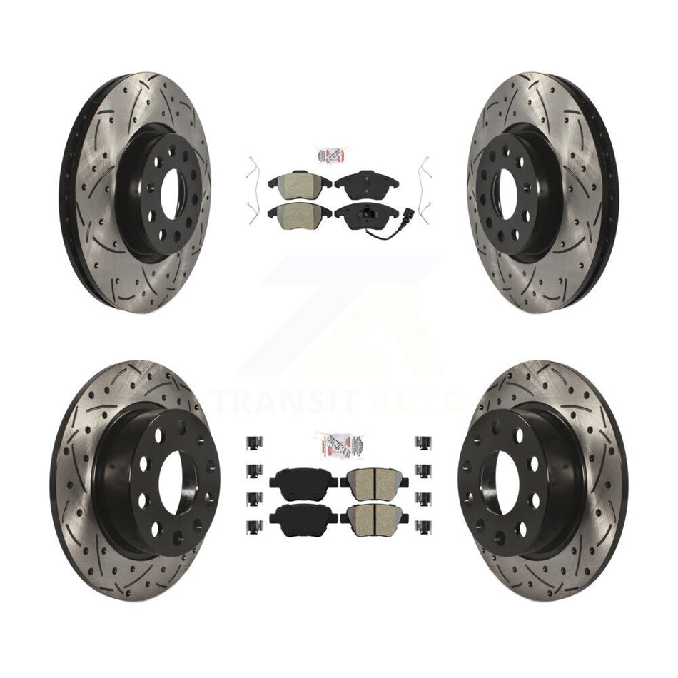 Front Rear Semi-Metallic Pad Drilled Slot Brake Rotor Kit For 17-18 Volkswagen Jetta 2.0L KDA-101021