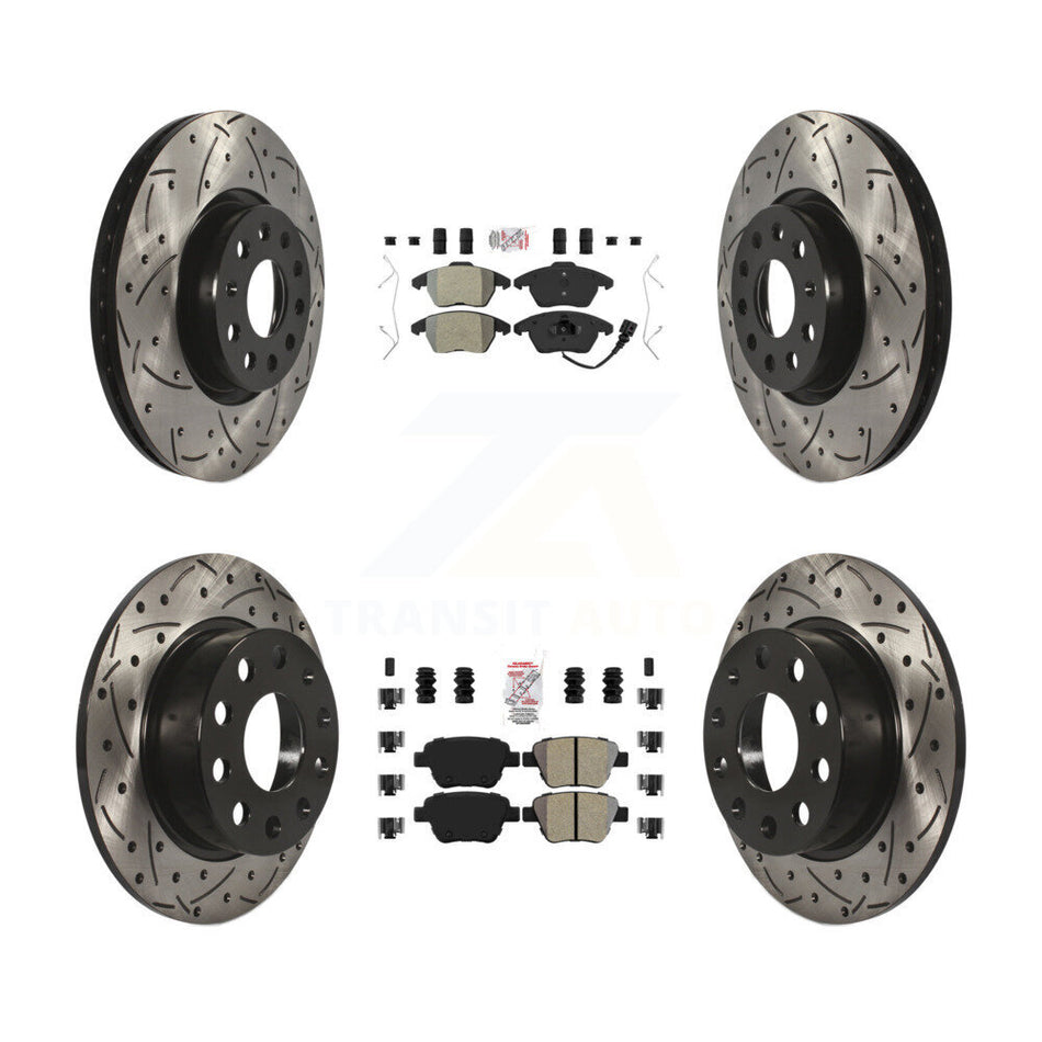 Front Rear Semi-Metallic Pad Drilled Slot Brake Rotor Kit For 17-18 Volkswagen Jetta 2.0L KDA-101025