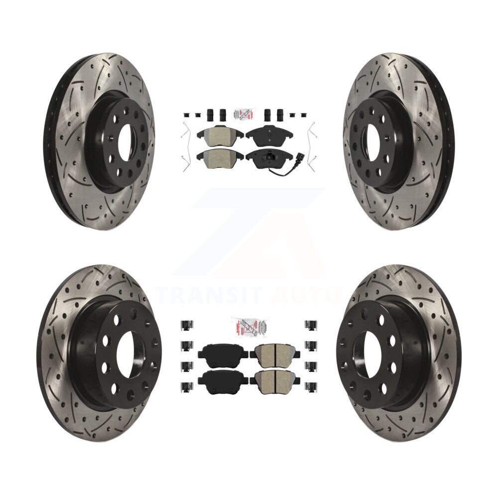 Front Rear Semi-Metallic Pad Drilled Slot Brake Rotor Kit For 17-18 Volkswagen Jetta 2.0L KDA-101027