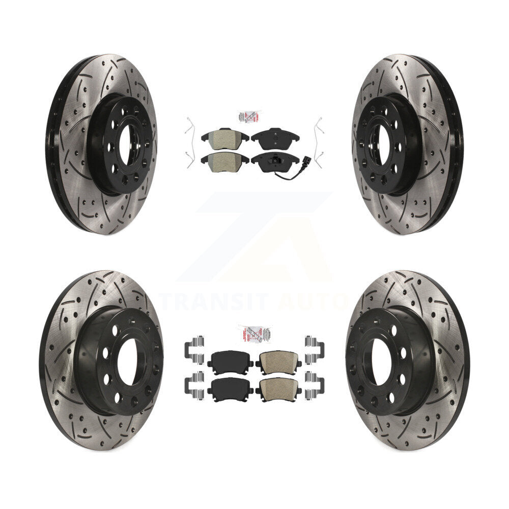 Front Semi-Metallic Rear Ceramic Pad & Drilled Slot Brake Rotor Kit For Volkswagen Rabbit KDA-101035