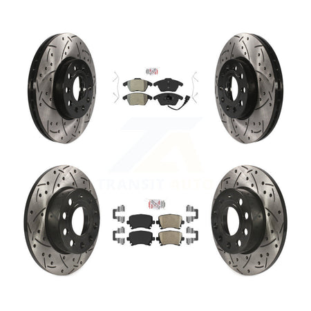Front Semi-Metallic Rear Ceramic Pad & Drilled Slot Brake Rotor Kit For Volkswagen Rabbit KDA-101035