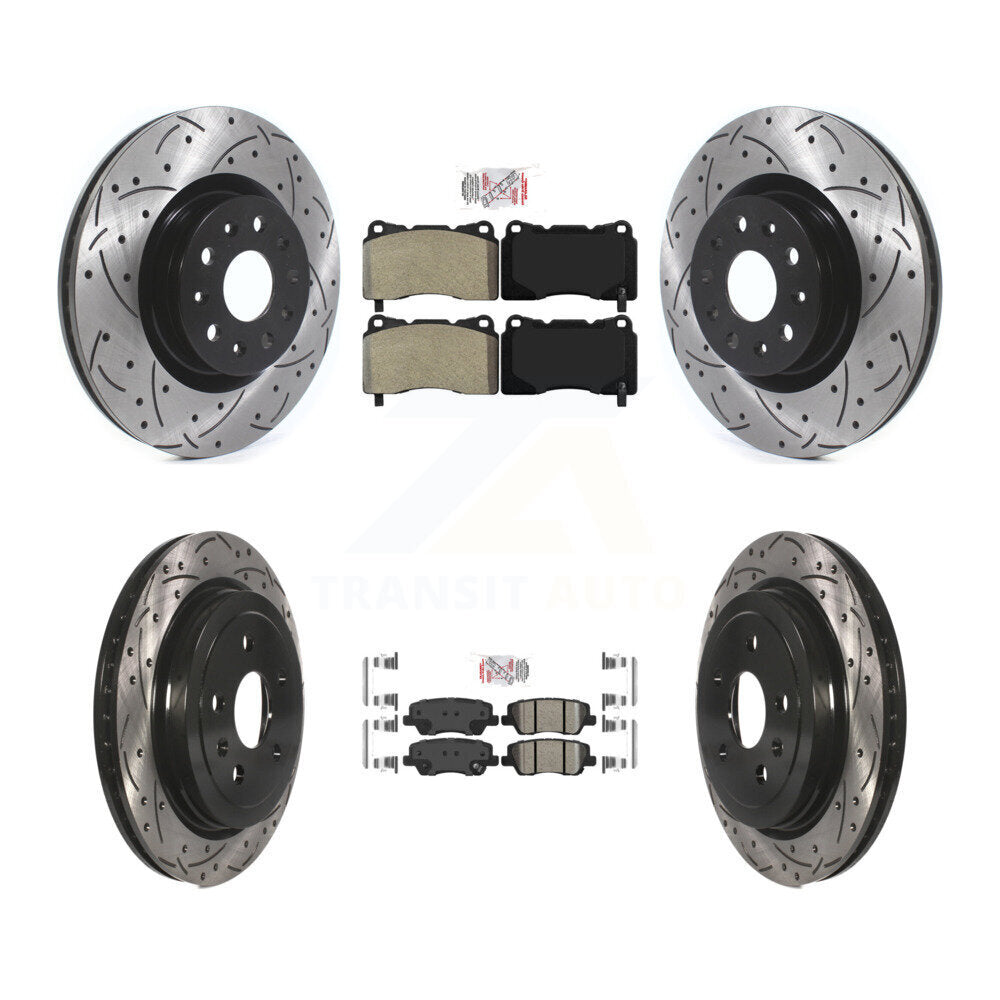 Front Semi-Metallic Rear Ceramic Pad & Drilled Slot Disc Brake Rotor Kit For Cadillac CTS KDA-101054