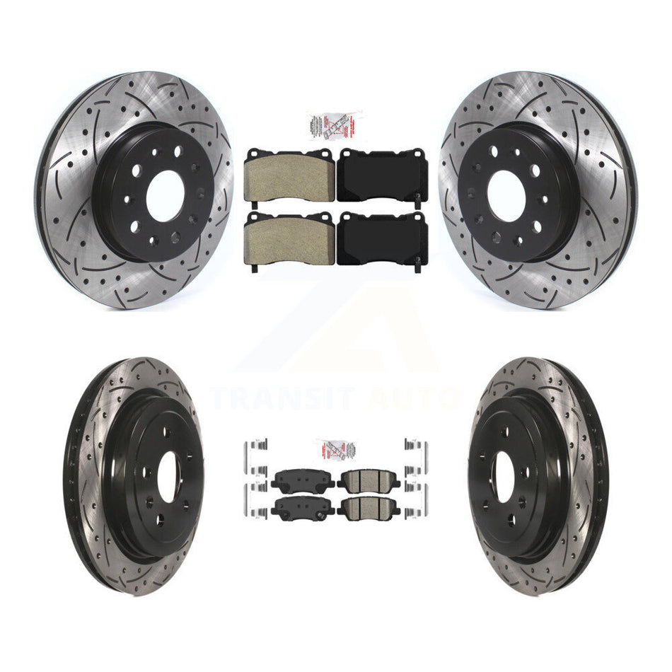 Front Semi-Metallic Rear Ceramic Pad & Drilled Slot Disc Brake Rotor Kit For Cadillac CTS KDA-101055
