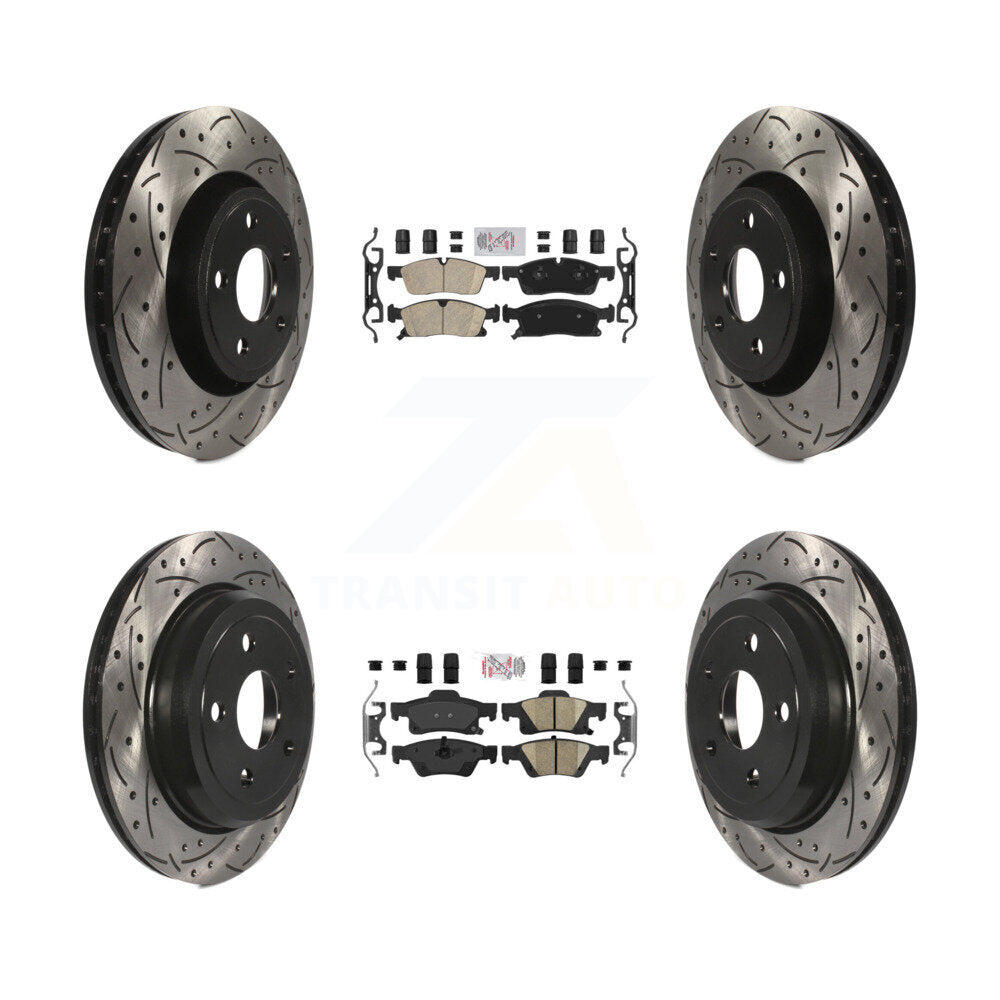 Front Rear Ceramic Pad Coated Drill Slot Disc Brake Rotors Kit For Jeep Grand Cherokee WK KDA-101101
