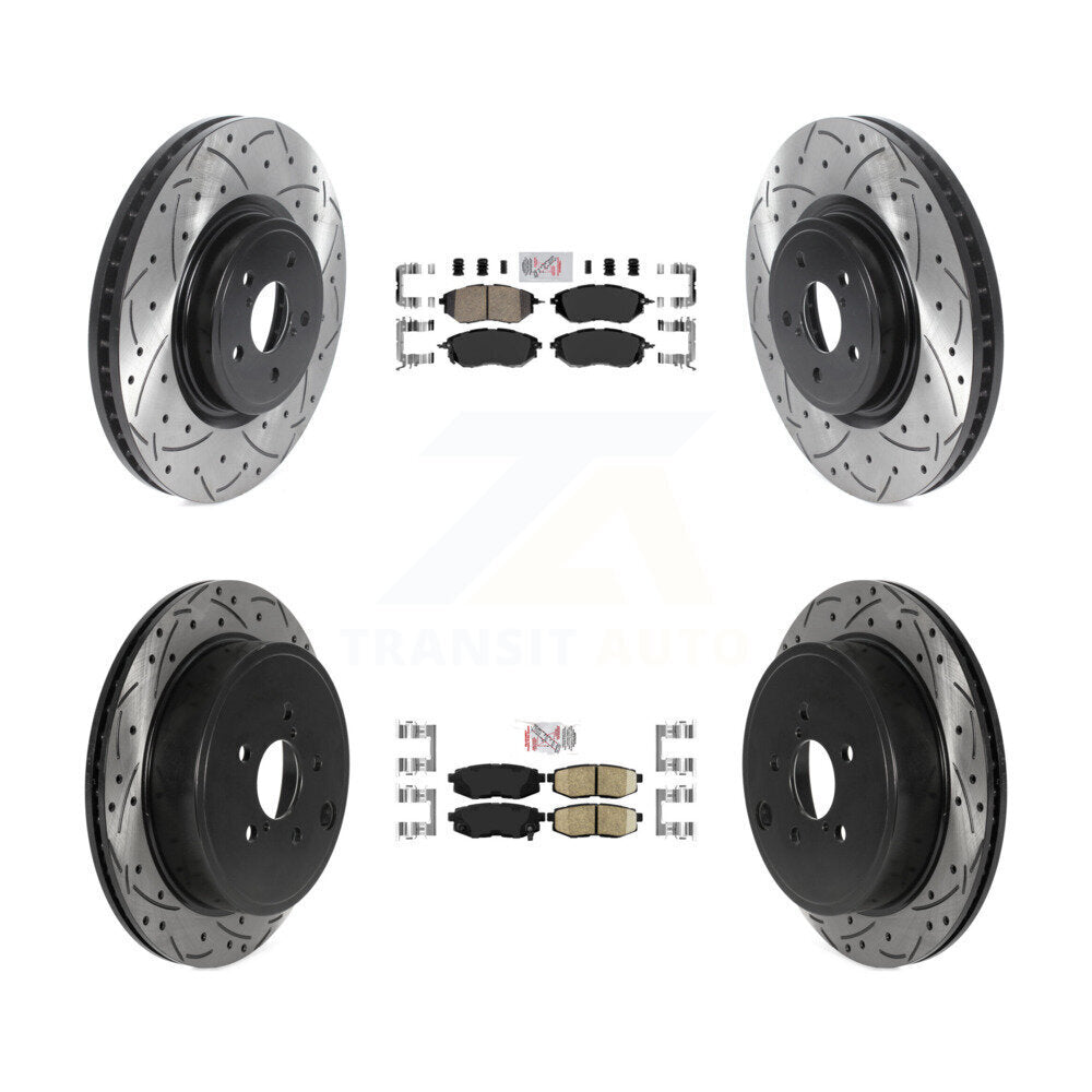 Front Rear Ceramic Pad Coated Drilled Slot Disc Brake Rotor Kit For Subaru Outback Legacy KDA-101113